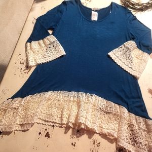 Indigo Soul Crochet Knit Tunic Top